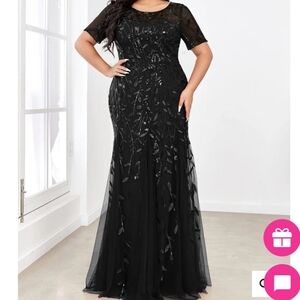 Ever❤Pretty Plus Size Black Sequin & Tulle Ivy Mermaid Evening Gown 1X or 16/18